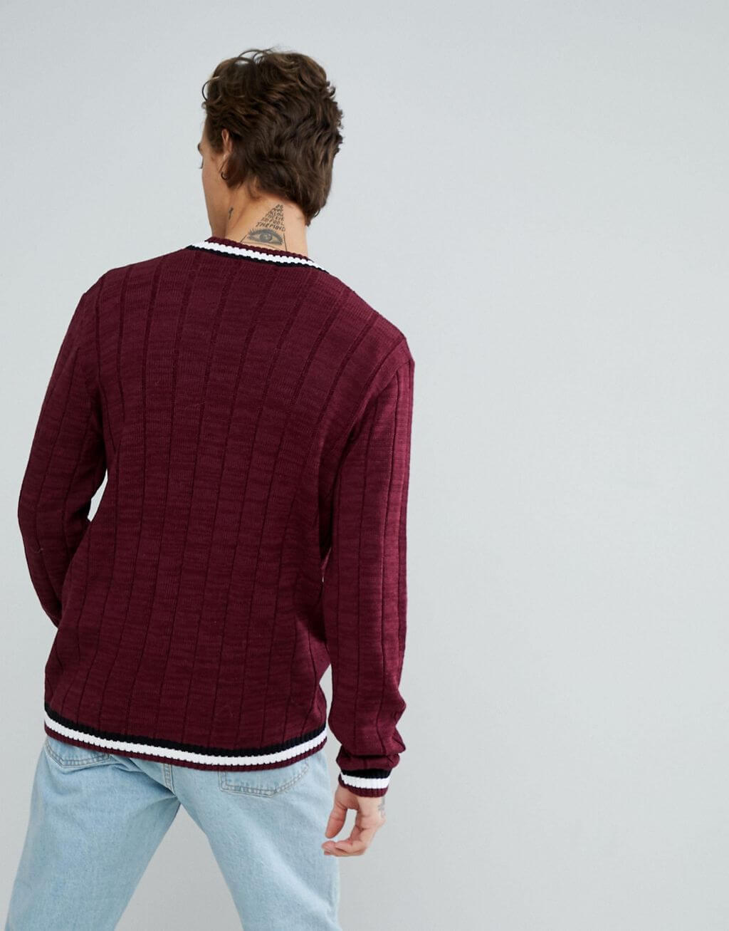 Ribbed Cardigan With Tipping