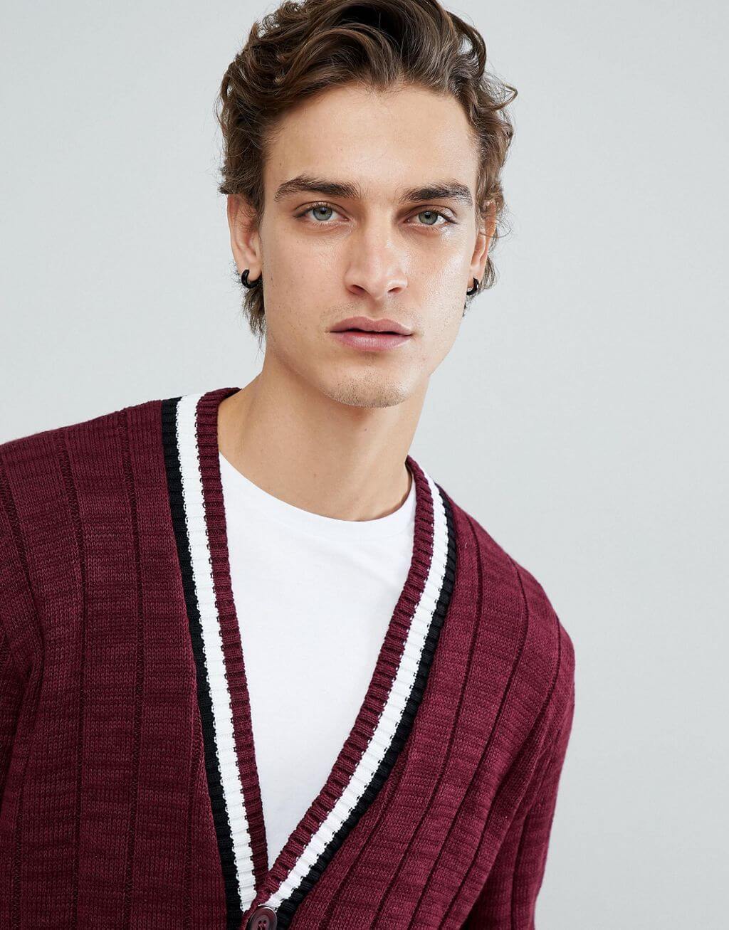 Ribbed Cardigan With Tipping