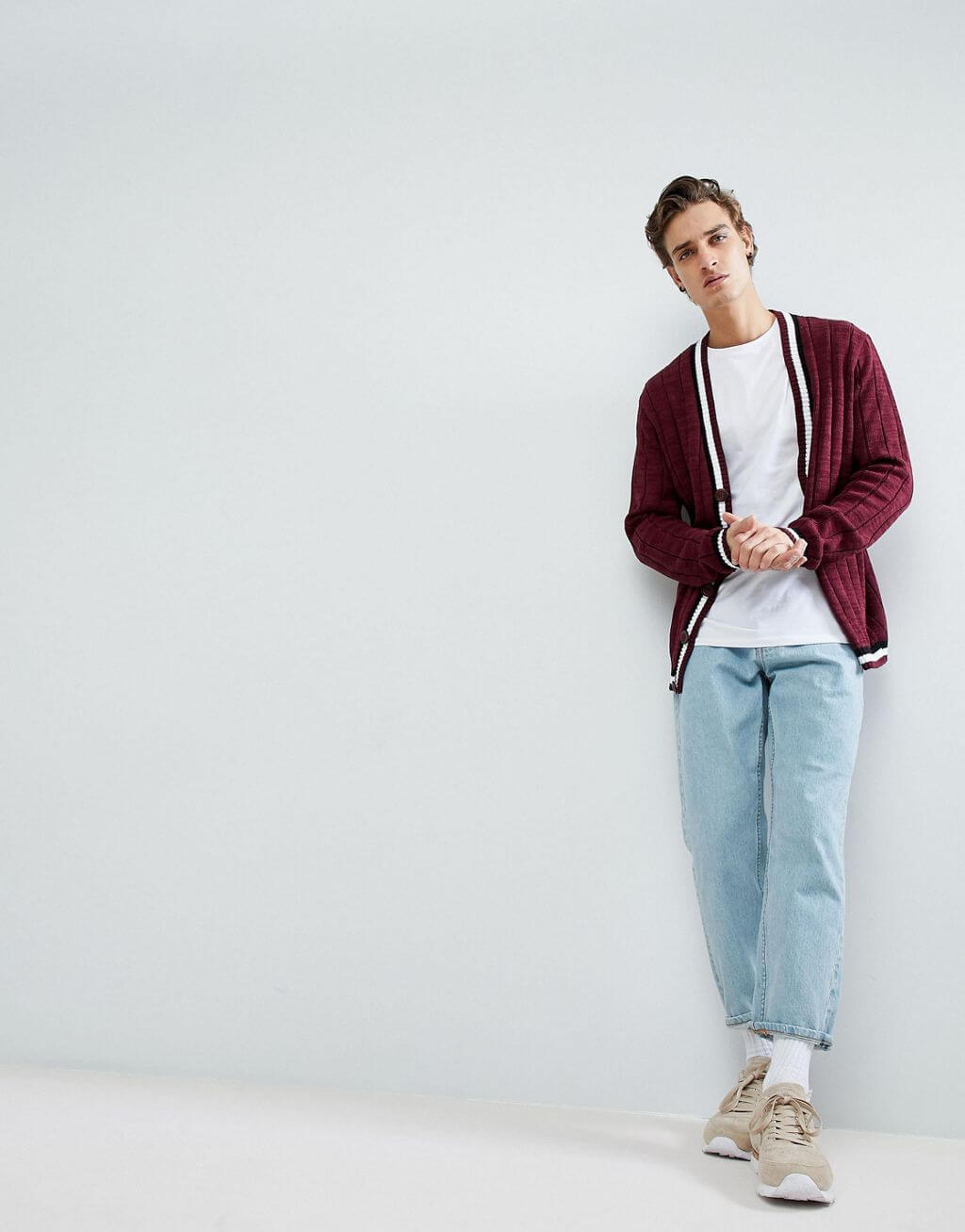 Ribbed Cardigan With Tipping