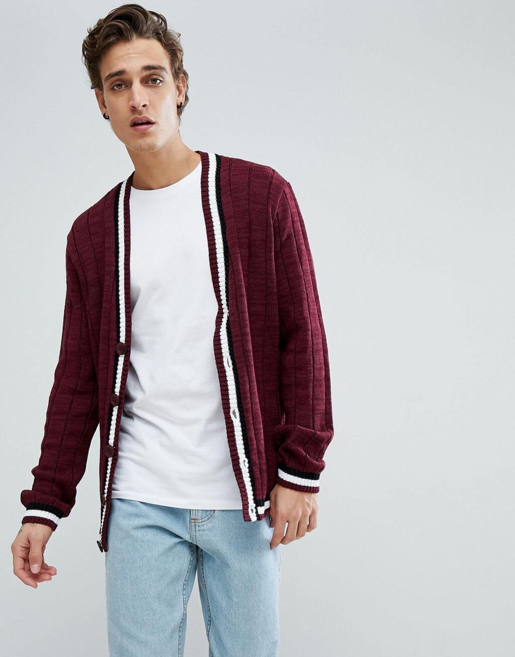 Ribbed Cardigan With Tipping